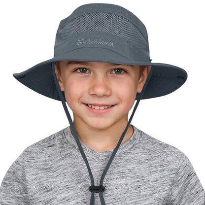 American Trends Quick Dry Boys Sun Hat - Dual Adjustable UV Protection Breathable Kids Safari Bucket Cap for Beach Pool - color: Dark Grey