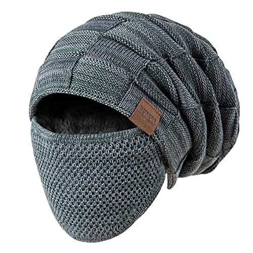 REDESS Beanie Hat for Men and Women Winter Warm Hats Knit Slouchy Thick Skull Cap with Face Cover - color: Green
