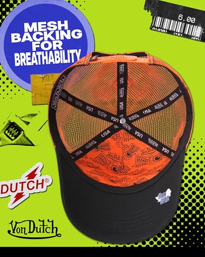 Von Dutch Unisex Trucker Hat, Colorblock, Mesh Back, Curved Bill, Snapback - color: Orange