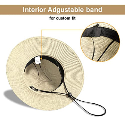 Beach Sun Straw Hats for Women, UPF 50+ UV Sun Protection Summer Straw Hat - color: A-white