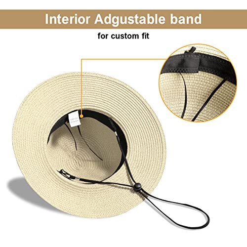 Beach Sun Straw Hats for Women, UPF 50+ UV Sun Protection Summer Straw Hat - color: A-white