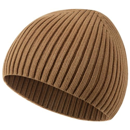 Wool Knit Beanie Hats for Men Women,Cuffless Winter Skull Caps - color: 1-camel