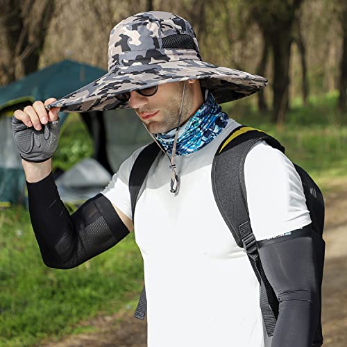 HUAMULAN Men Women 6" Wide Brim Sun Protection Hat Summer Fishing Hats - color: Hn005-micai5