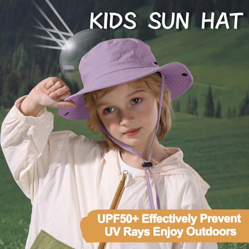 ZOORON Kids Sun Hat UPF 50+ Quick Dry Bucket Safari Hat for Girls and Boys - color: Purple