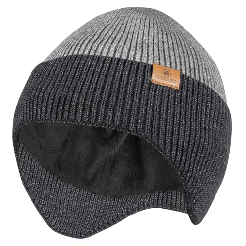 Ocatoma Winter Beanie with Earflap for Men Women Knit Hat Outdoor Unisex - color: Lp Gray