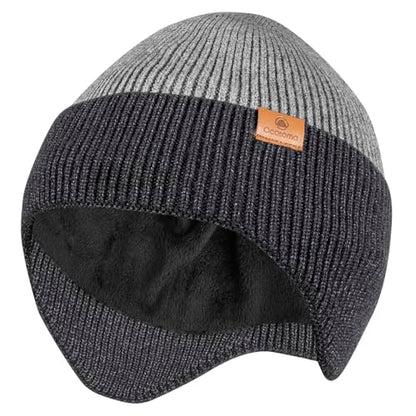 Ocatoma Winter Beanie with Earflap for Men Women Knit Hat Outdoor Unisex - color: Lp Gray