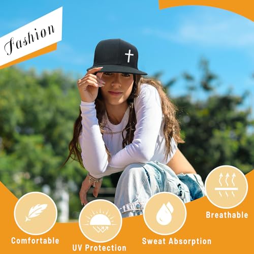 Embroidery Skull Skeleton Snapback Hats for Men Christian Jesus Cross Flat Bill Brim Hats for Men Fitted Baseball Hat Mens - color: Embroidered Cross
