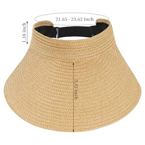 Straw Sun Visors Womens, Ponytail Beach Straw Visor, Packable Summer Sun Hats for Women Travel - color: Khaki