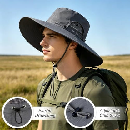 Mens Sun Hat Wide Brim Sun Hats for Men UV Protection Waterproof Bucket Hat - color: Dark Grey