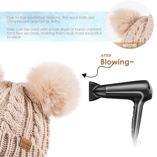 Women's Winter Hat Soft Knit Beanie with Faux Fur Pom Hat with Warm Fleece Lining Skull Cap for Women - color: Light Green