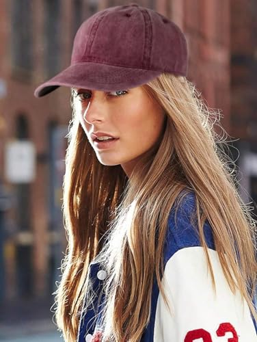 Edoneery Baseball Cap for Men and Women, Low Profile Washed Cotton Dad Hat - color: Red-1