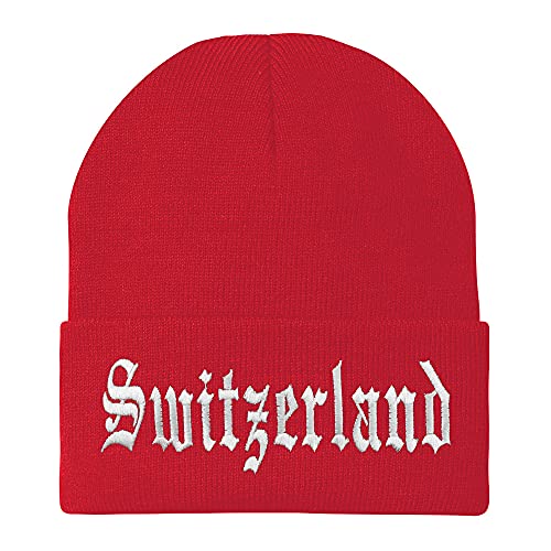 Trendy Apparel Shop Switzerland Old English Embroidered Long Cuff Beanie - color: Red