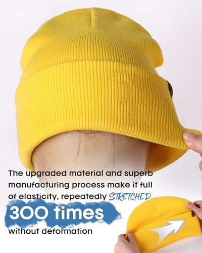 FURTALK Beanie for Men Women Cuffed Thick Knitted Winter Hat Skull Cap - color: Yellow