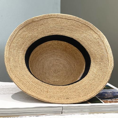 Natural Raffia Straw Bucket Hat for Women Sun Beach Handmade Raffia Woven Bucket Hat Foldable Summer Cap - color: Natural Raffia ( Brim2.4“)