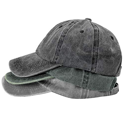 MEINICY 3 Packs Washed-Cotton Plain Baseball Cap, Adjustable Dad Hat - color: Black+gray+od Green