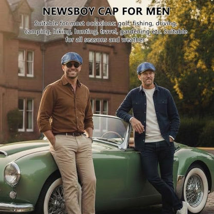 meioro Mens Denim Newsboy Hat 6 Panel Cotton Adjustable Flat Cap - color: Medium Blue
