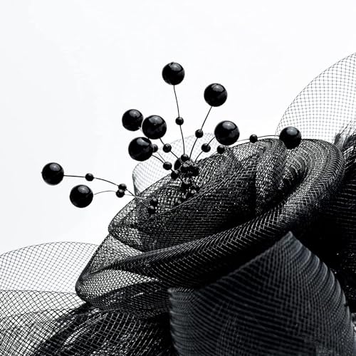 JUNBESTN Fascinators Hat Tea Party Headwear for Women Flower Mesh Feathers Headband - color: Black