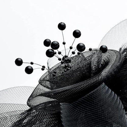 JUNBESTN Fascinators Hat Tea Party Headwear for Women Flower Mesh Feathers Headband - color: Black