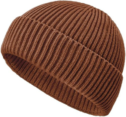Wool Fisherman Beanies for Men Knit Fall Winter Beanie Hat Skull Cap - color: Caramel