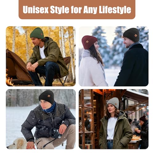 Unisex XXL Winter Hat, Fleece Lined Beanie Skull Cap Thermal Beanies Warm Ski Hat for Cold Weather - color: Heather Gray