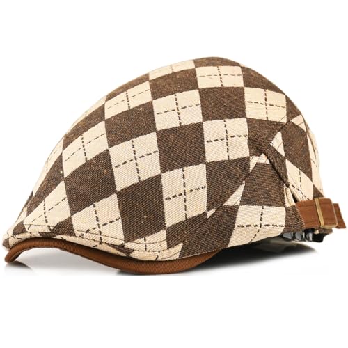 Women's Berets: Black Houndstooth Red Beret Hats for Women Fall Winter Fashion Outfit - color: Advance-checkered-brown