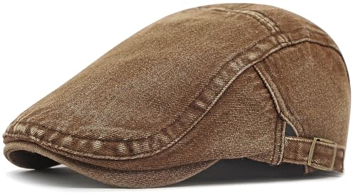 Mens Denim Cotton Newsboy Cap Ivy Gatsby Driving Hunting Cabbie Hat - color: Coffee