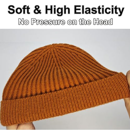 vidsel Thin Wool Fisherman Beanie for Men Short Knit Cuff Trawler Watch Hat - color: 1pcs-camel