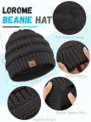 LOROME Winter Beanie Hat Scarf Gloves, Warm Fleece Knit Neck Scarf Set Gift - color: Dark Gray