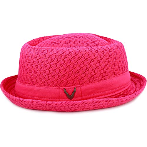 The Hat Depot Unisex Light Weight Classic Soft Cool Mesh Pork Pie hat - color: Hot Pink, size: Small-Medium