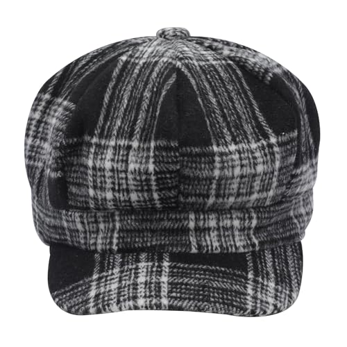 ZLYC Women Classic Newsboy Cap Visor 8 Panel Gatsby Cabbie Paperboy Hat - color: Tartan Plaid Black