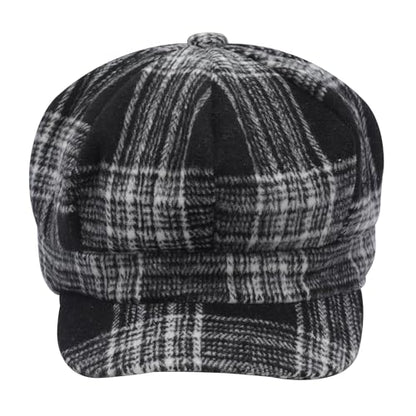 ZLYC Women Classic Newsboy Cap Visor 8 Panel Gatsby Cabbie Paperboy Hat - color: Tartan Plaid Black