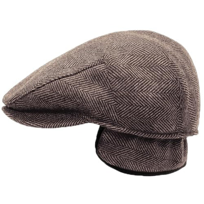 Men's Newsboy Hat with Earflaps Flat Ivy Caps Irish Cabbie Cap - color: Coffee Herringbone