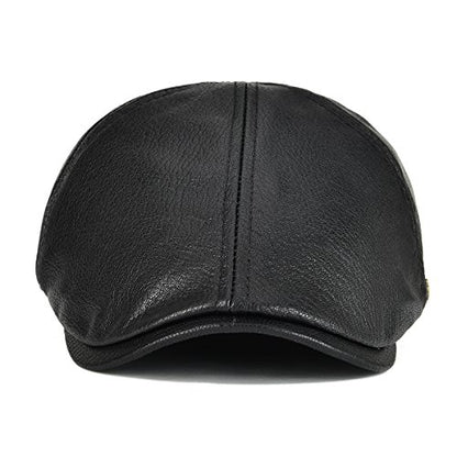 VOBOOM Leather Ivy Newsboy Caps 6 Panel Cabbie Beret Hat - color: Black, size: 7 1/2