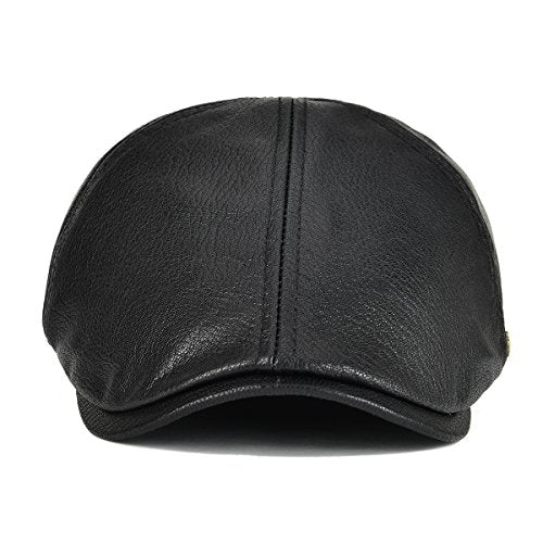 VOBOOM Leather Ivy Newsboy Caps 6 Panel Cabbie Beret Hat - color: Black, size: 7 1/2