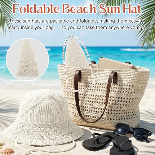 Ababalaya Women’s Lightweight Cotton Crochet Bucket Hat - color: Beige