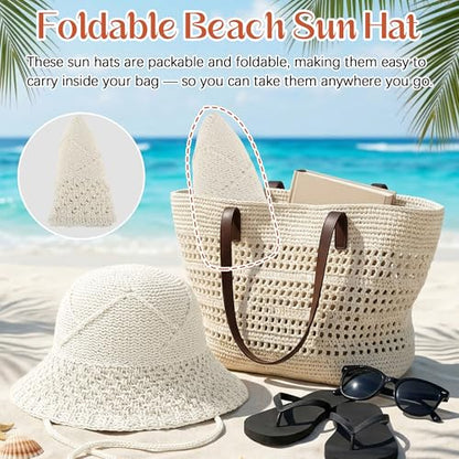 Ababalaya Women’s Lightweight Cotton Crochet Bucket Hat - color: Beige