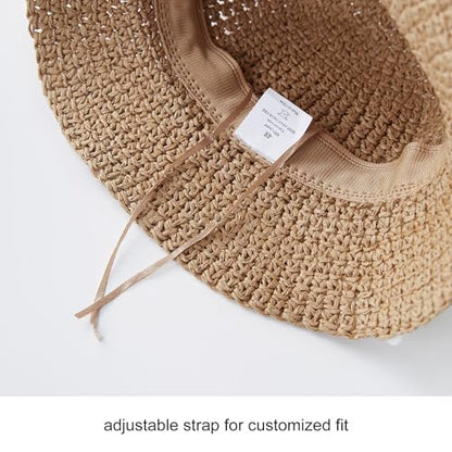 pureborn Baby Toddler Girls Straw Sun Hat Summer Beach Hat - color: Khaki Daisy, size: 6-24 Months