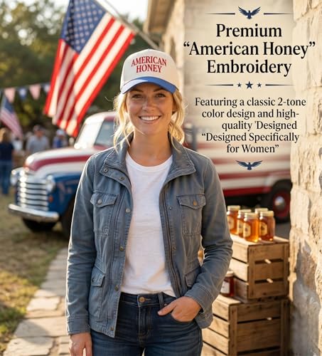 D&Y Retro 2-Tone Canvas Baseball Cap for Women - Funny Embroidered Distressed Snapback, Adjustable Cotton Dad Hat - color: American Honey-navy
