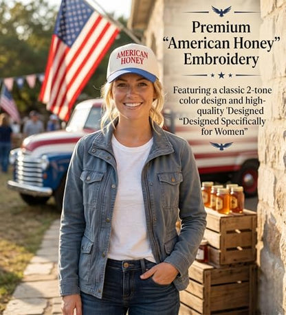 D&Y Retro 2-Tone Canvas Baseball Cap for Women - Funny Embroidered Distressed Snapback, Adjustable Cotton Dad Hat - color: American Honey-navy