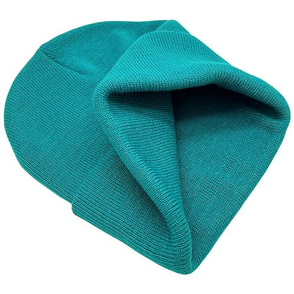 55cube Unisex Knit Cuffed Beanie Hats Warm Winter Caps with Leather Logos - color: Peacock Green