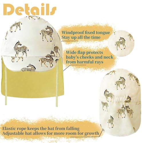 Baby Boys Girls Sun Hat 100% Cotton Flap Hat,Toddler Kids Hats with Neck Protection,Summer Essentials for Baby - color: Beige Yellow Zebra, size: 6-12 Months