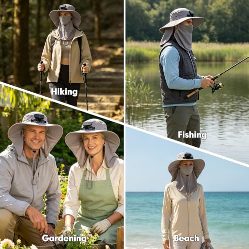 Outdoor Sun Hat Detachable Neck Face Flap UPF 50+UV Protection Visor Fishing Hats with Neck Flap for Men & Women - color: Light Gray2