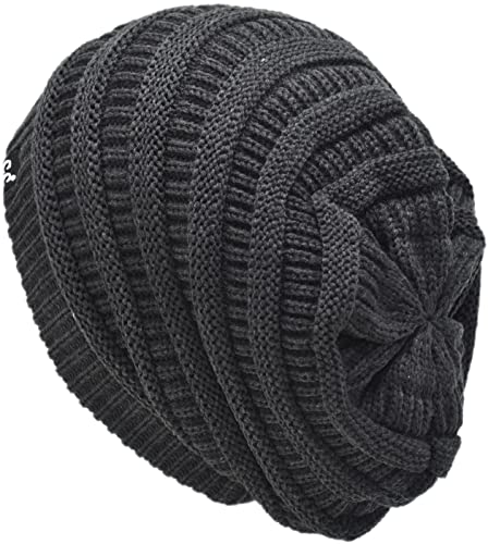 C.C Beanie Oversized Hat with Fuzzy Lining – Thick Knit Thermal Beanie for Cold Weather, Soft Warm Fleece Lined Cap - color: Charcoal Grey