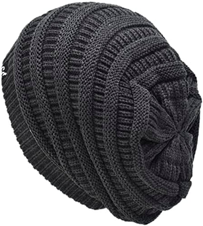 C.C Beanie Oversized Hat with Fuzzy Lining – Thick Knit Thermal Beanie for Cold Weather, Soft Warm Fleece Lined Cap - color: Charcoal Grey