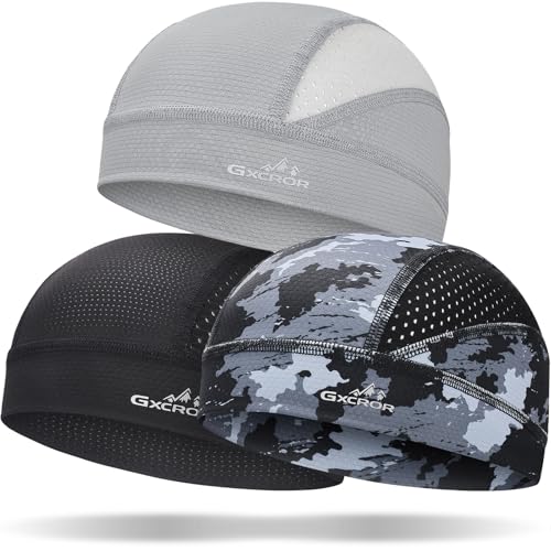 GXCROR Cooling Skull Cap for Men Women Sweat-Wicking Breathable Mesh Liner for Helmets, Summer Cycling Motorcycle - color: Black+camoblack+gray, size: Small