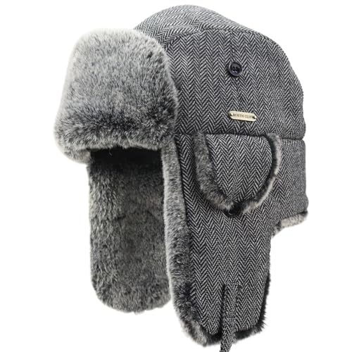 Unisex Winter Trapper Hat Cold Proof Keep Warm Hat with Ear Flaps for Hunting Skiing Trooper Outdoor Activities - color: Herringbone Series-light Gray, size: Large-X-Large