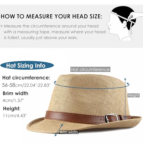 Straw Fedora Hat for Men Panama Hat Short Brim Summer Sun Hat - color: A-khaki