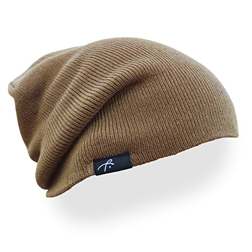 Grace Folly Slouchy Beanie for Men & Women, Cuffed Acrylic Knit Winter Hat - color: Khaki