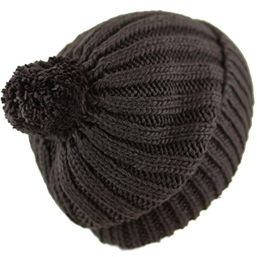 Women and Men Beanie Daily Winter Oversized Thick Stretchy Knitted Pom Pom Beanie Fleece Lined Beanie Hat - color: 2. Straight Dark Brown