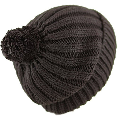 Women and Men Beanie Daily Winter Oversized Thick Stretchy Knitted Pom Pom Beanie Fleece Lined Beanie Hat - color: 2. Straight Dark Brown